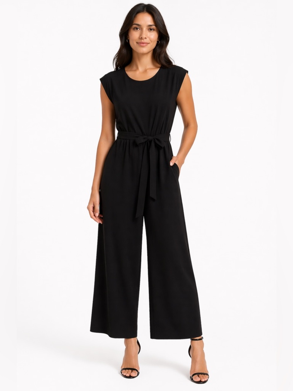 Calvin Klein Black Wide Leg Jumpsuit Tie Waist Sleeveless Size 12 NWT